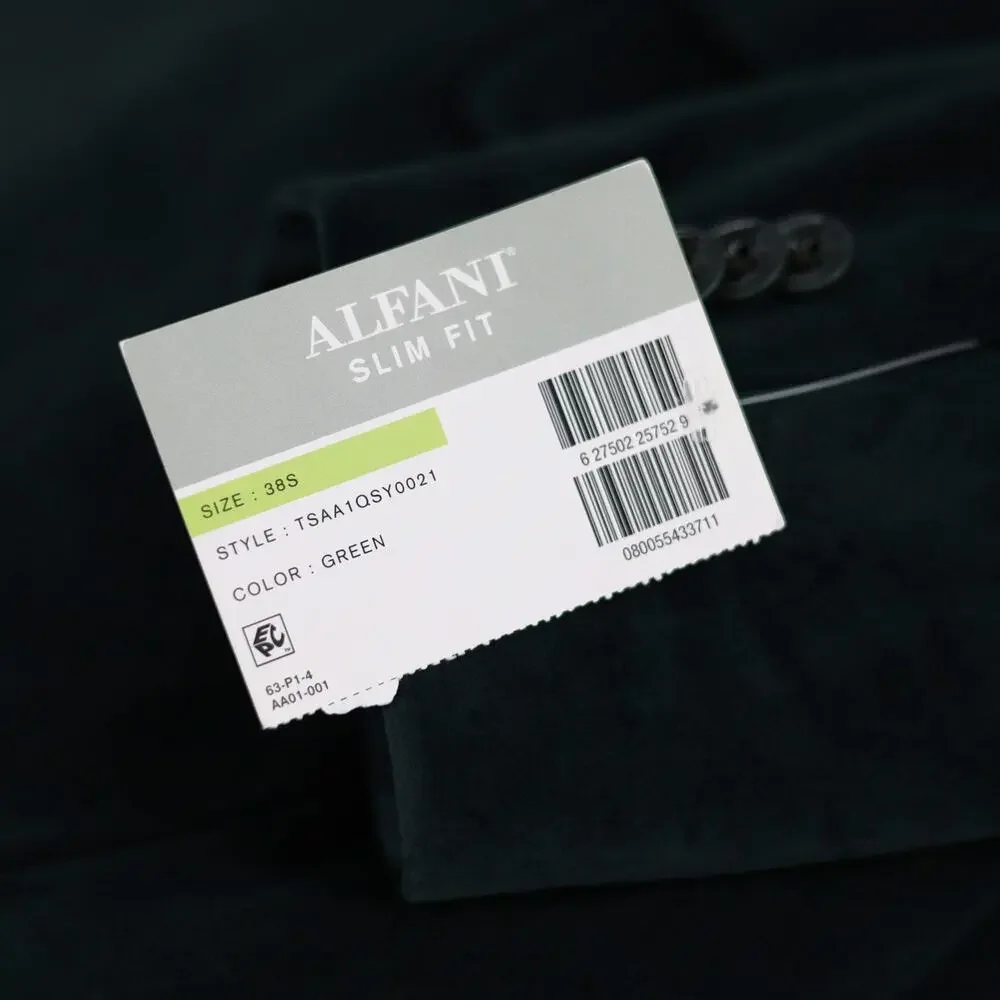 Alfani Men's Solid Green Velvet Slim Fit Classic Suit Blazer Sport Coat Size 38S